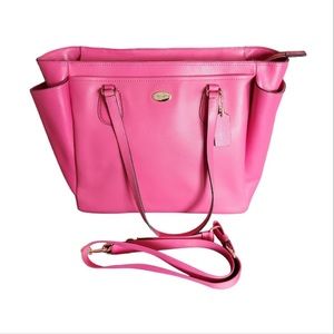 Coach Crossgrain Leather Baby Diaper Multifunction Bag Pink w Changing Mat